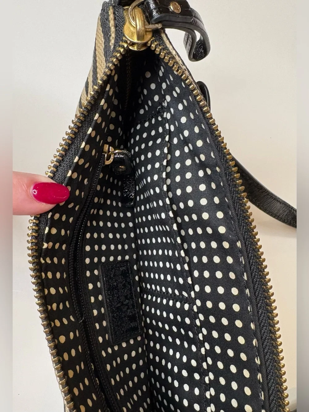 Kate Spade New York Vintage Celina Black & Tan Crossbody Bag Patent Leather Trim